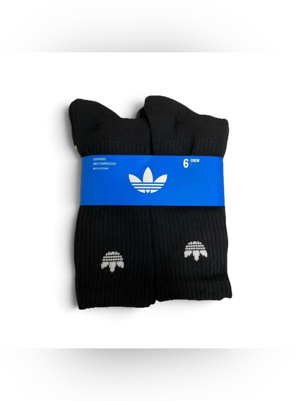 Adidas originals trefoil cushioned crew socks black with white logo 6-pack